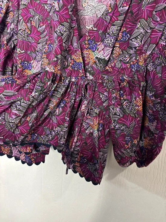 Kika Vargas For Target purple floral wrap top balloon sleeves size large - Picture 6 of 11